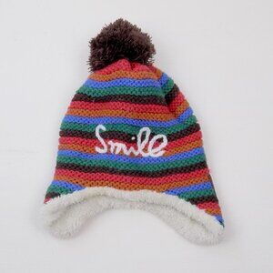 plush sherpa knit stripes pompom hat smile boy or girl